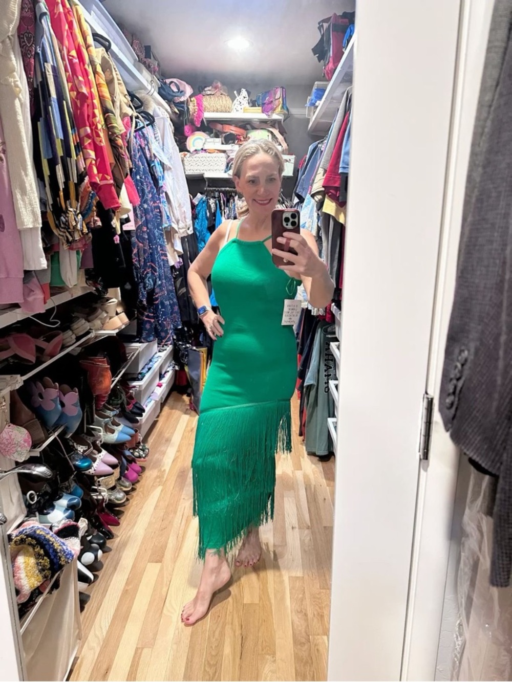 NWT Free People Elexiay Lokoja Green Fringe Halter Maxi Dress Small - Picture 5 of 13